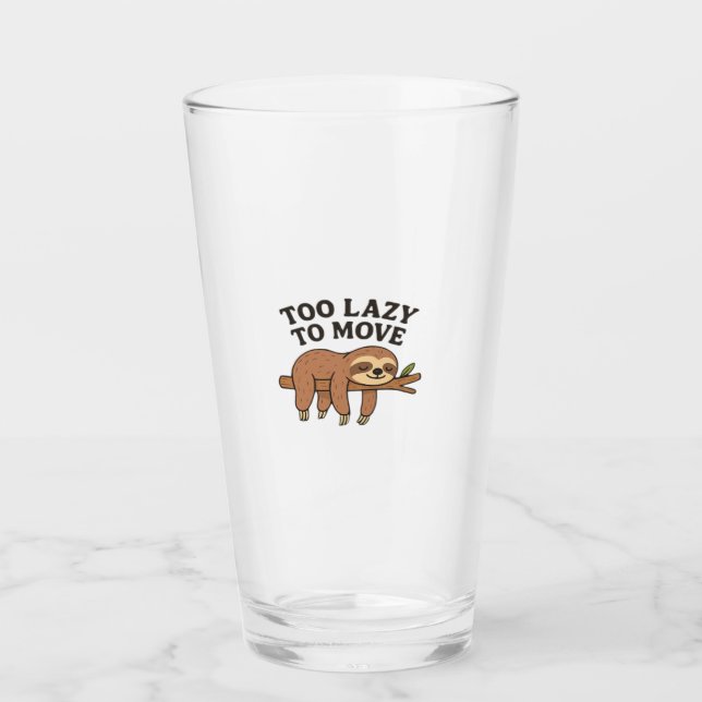 Too Lazy To Move � Cute Retro Cartoon Sloth Design Glass (Front)