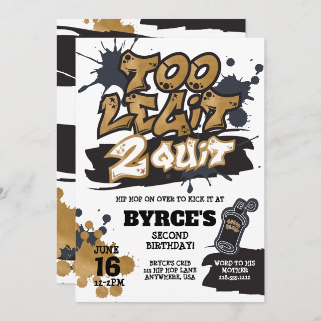 Too Legit to Quit Birthday Invitation (Front/Back)