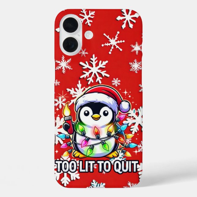Too Lit to Quit Christmas Penguin Case-Mate iPhone Case (Back)