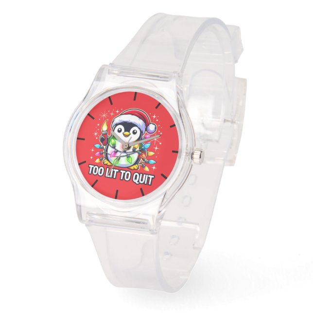 Too Lit to Quit Christmas Penguin Watch (Angle)