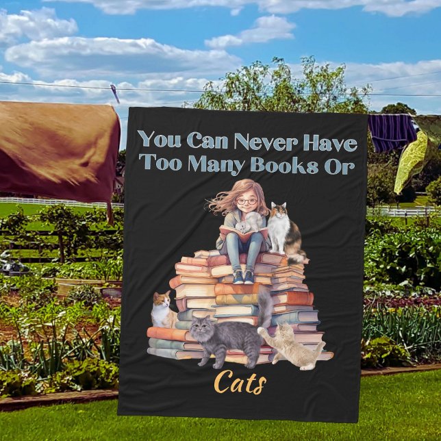 Too Many Books or Cats  Fleece Blanket (Too Many Books or Cats Fleece Blanket)