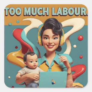 Too Much Labour – Retro Feminist Satire Design Square Sticker