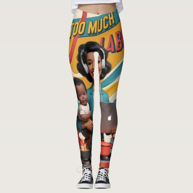 Too Much Labour — Retro Woman Illustration  Leggings (Front)