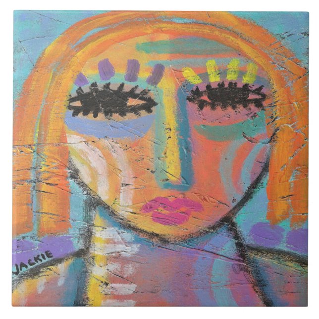 Too Much to Do Abstract Painting on OSB Board Ceramic Tile (Front)