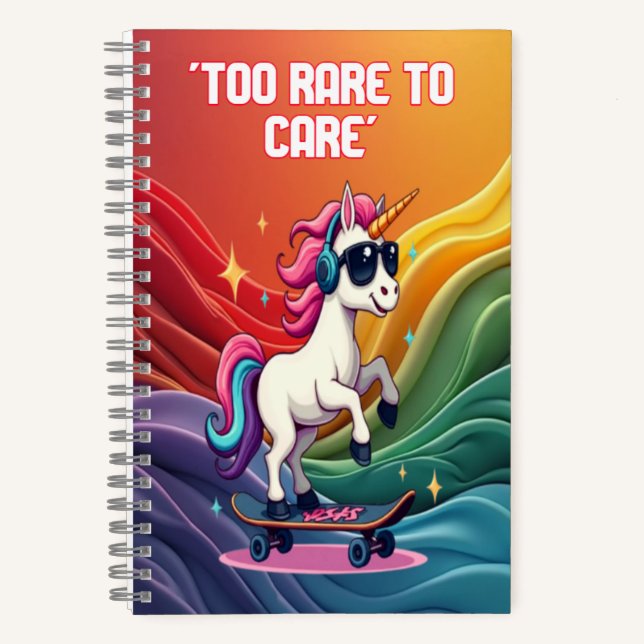 Too Rare to Care - Cool Unicorn Spiral Notebook (Front)