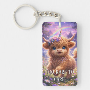 "Too Rare To Care" keychain Highland Cow Unicorn