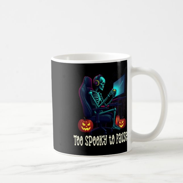 Too Spooky To Pause – Funny Halloween Skeleton Gam Coffee Mug (Right)