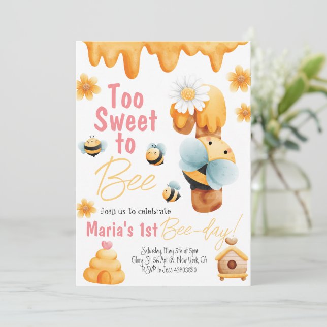 Too Sweet to be One Birthday Invitation (Standing Front)