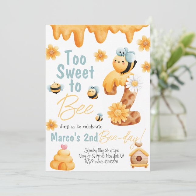 Too Sweet to be Two Boy Birthday Invitation (Standing Front)