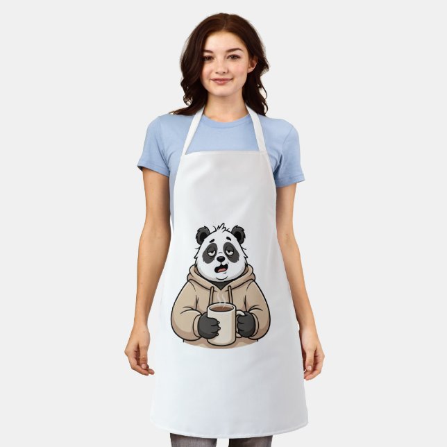 Too Tired to Function Panda Coffee Cartoon Apron (Worn)