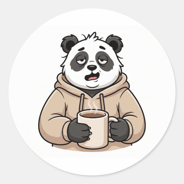 Too Tired to Function Panda Coffee Cartoon Classic Round Sticker (Front)