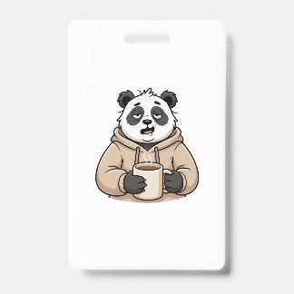 Too Tired to Function Panda Coffee Cartoon ID Badge