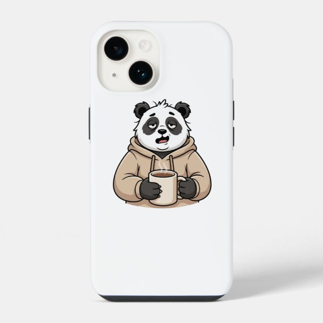 Too Tired to Function Panda Coffee Cartoon iPhone Case (Back)