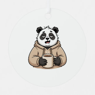 Too Tired to Function Panda Coffee Cartoon Metal Tree Decoration