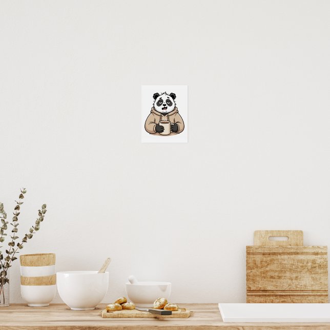 Too Tired to Function Panda Coffee Cartoon Poster (Kitchen)
