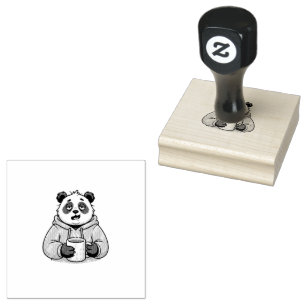 Too Tired to Function Panda Coffee Cartoon Rubber Stamp