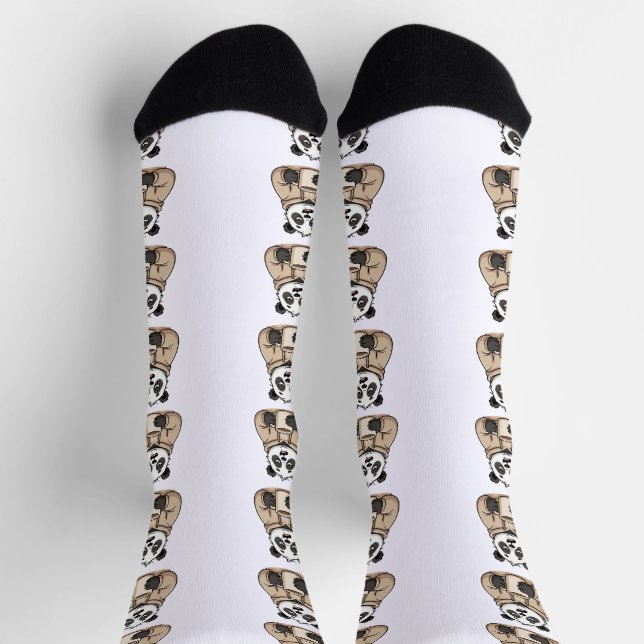 Too Tired to Function Panda Coffee Cartoon Socks (Top)