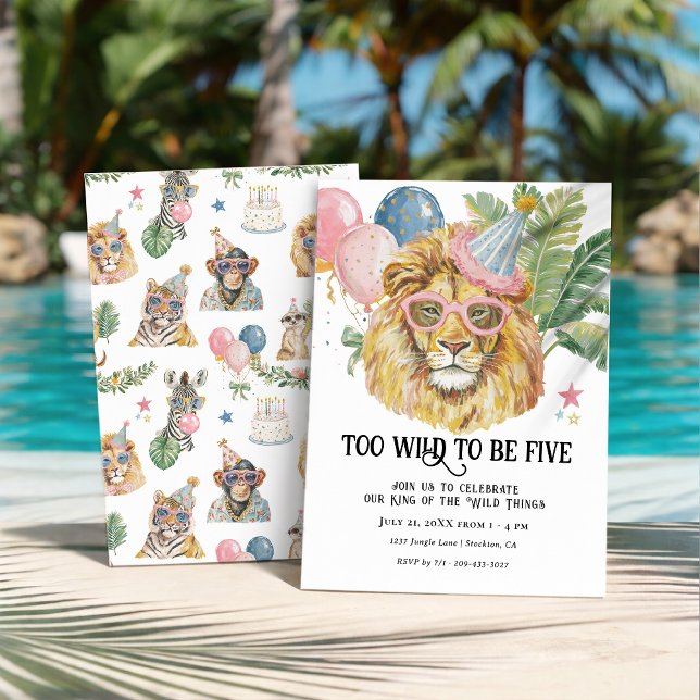 Too Wild to Be Five Lion Jungle Birthday Invitation (Creator Uploaded)