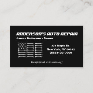 Tool American Flag Metal Design Car Auto Repair Bu Business Card
