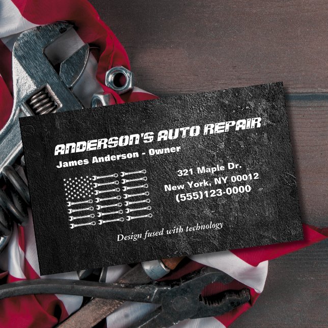 Tool American Flag Metal Design Car Auto Repair Bu Business Card (Creator Uploaded)