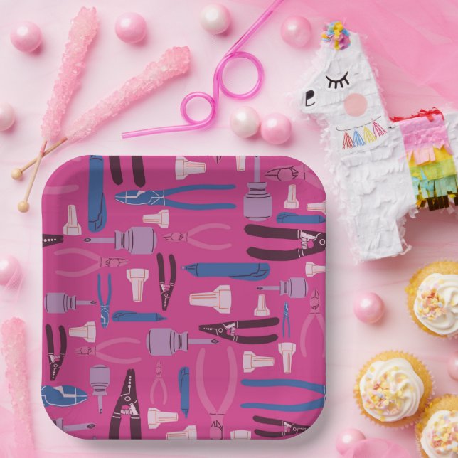 Tool construction Electric Party, Girl Electrician Paper Plate (Party)