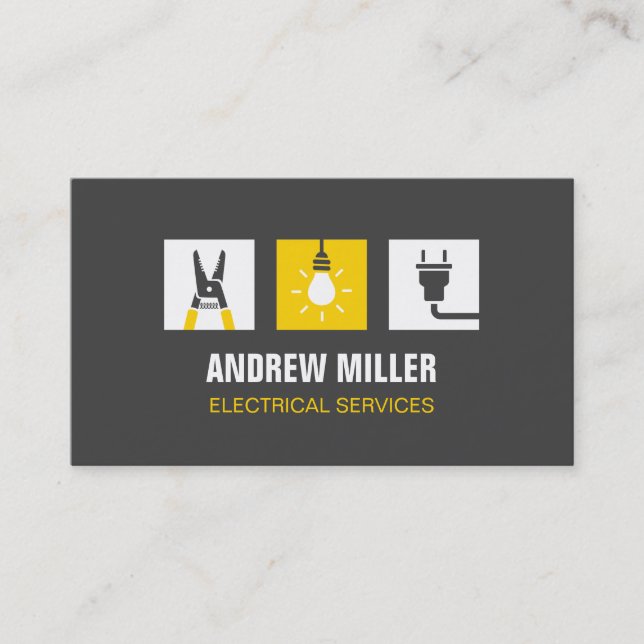 Tool Light Bulb and Plug Logo Electrician Business Card (Front)