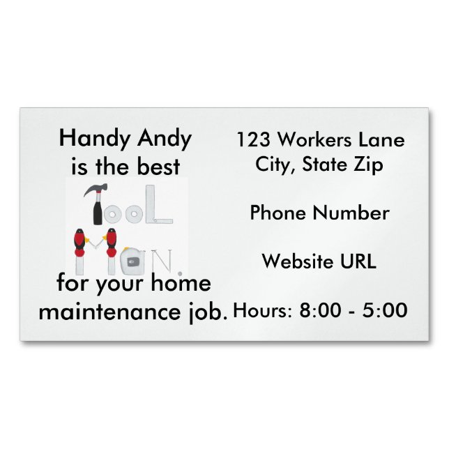 Tool Man Handyman Business Card Magnets (Front)