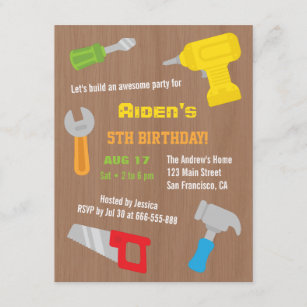 Tool Workshop Boys Birthday Party Invitations