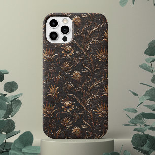 Tooled Engraved Leather Look Brown Thistle iPhone 14 Case
