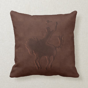 Tooled Faux Leather Cowboy on Horse Cushion