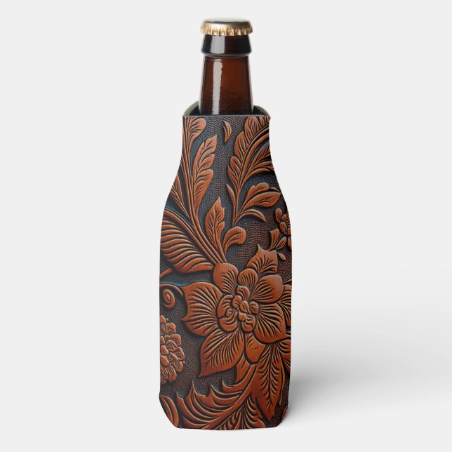 Tooled Leather Bottle Cooler (Bottle Front)