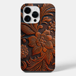 Tooled Leather Floral Design iPhone 14 Pro Max Case