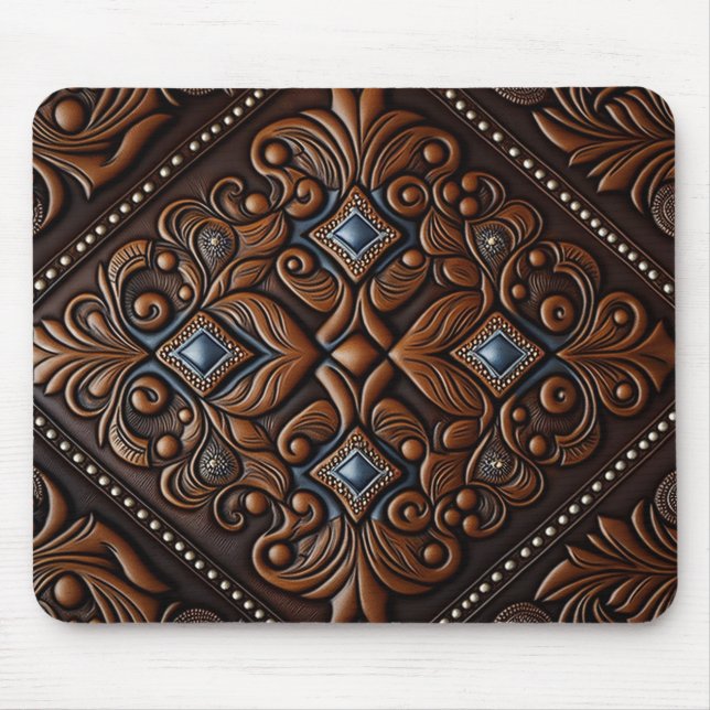 Tooled Leather Masculine Mouse Pad (Front)