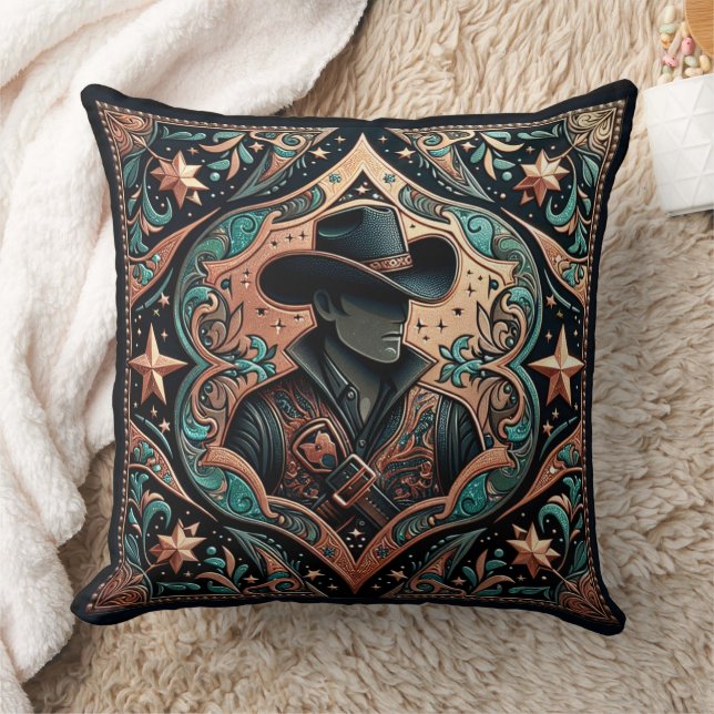  Tooled Leather Print Cowboy Cushion (Blanket)