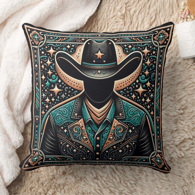  Tooled Leather Print Cowboy Cushion (Blanket)