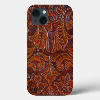 Tooled Leather PRINT in Cognac Brown iPhone Case