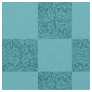 Tooled Leather Print Teal Block Print Fabric