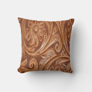 Tooled Leather Print Throw Pillow