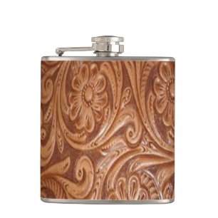 Tooled Leather Print Whiskey Flask