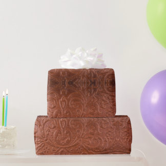Tooled Leather Western Cowboy Natural Style  Wrapping Paper