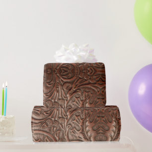 Tooled Leather Western Cowboy Natural Style Wrapping Paper