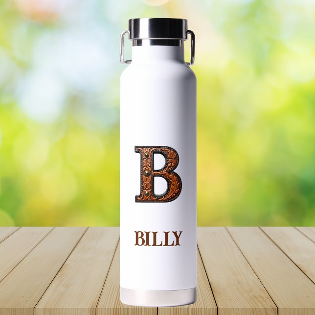 Tooled Leather Western Monogram B Water Bottle (Creator Uploaded)