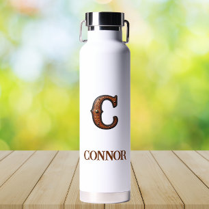 Tooled Leather Western Monogram C Water Bottle