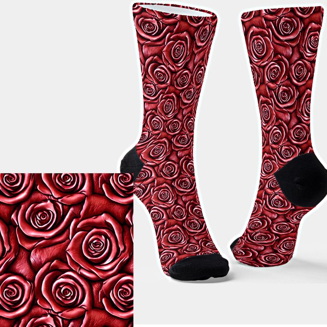 Tooled Pink Leather Effect Roses Socks (Creator Uploaded)