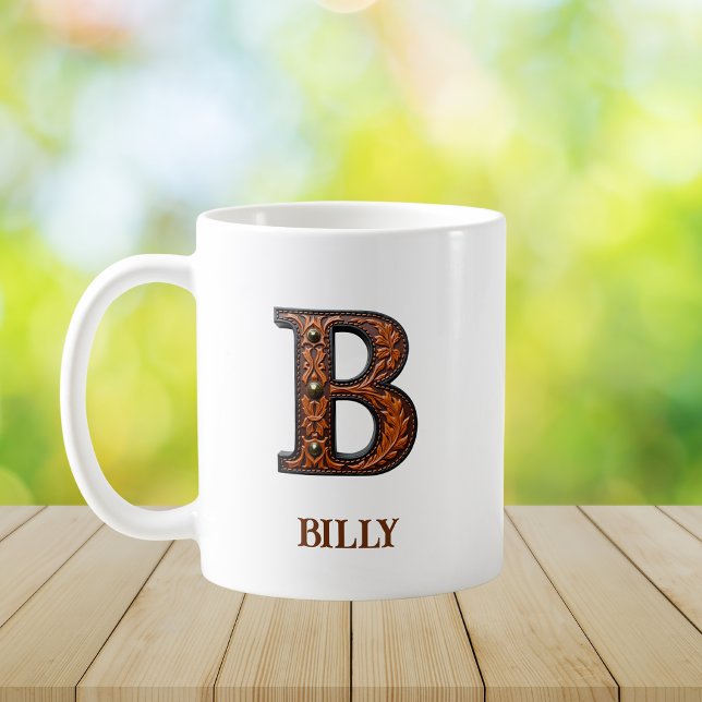 Tooled Western Leather Initial Monogram B Coffee Mug (Creator Uploaded)