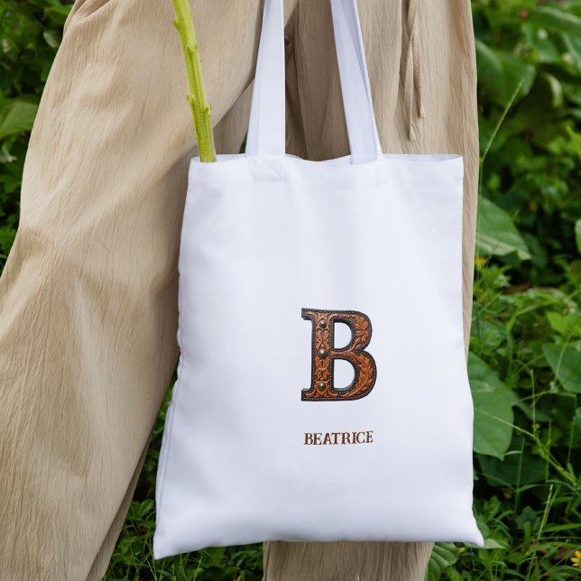 Tooled Western Leather Initial Monogram B Tote Bag (Creator Uploaded)