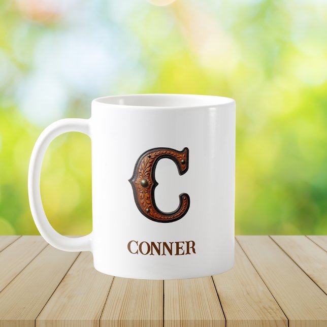 Tooled Western Leather Initial Monogram C Coffee Mug (Creator Uploaded)