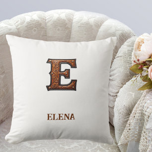 Tooled Western Leather Initial Monogram E Cushion