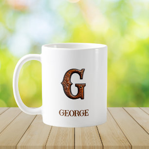 Tooled Western Leather Initial Monogram G Coffee Mug