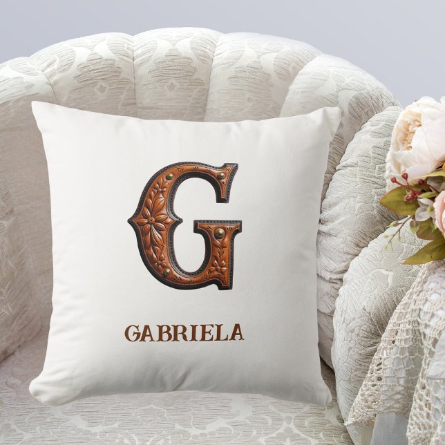 Tooled Western Leather Initial Monogram G Cushion (Creator Uploaded)